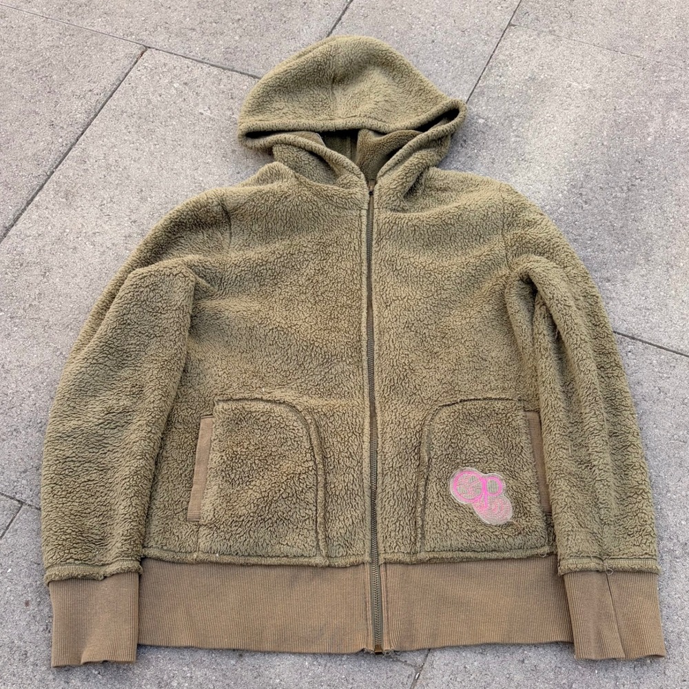 Ocean Pacific OP Sherpa Fleece Zip Up Hoodie Green Teddy Jacket Large 11/13